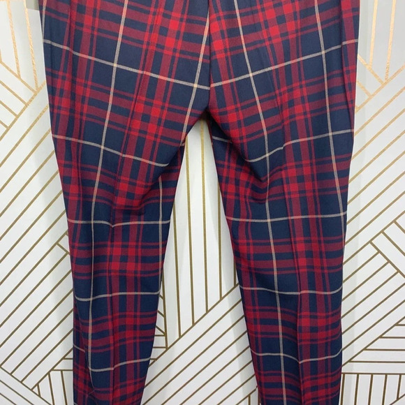 Zara Basic Plaid Jogger Waist Ankle Pants in Red Navy Size US Medium - Picture 7 of 12